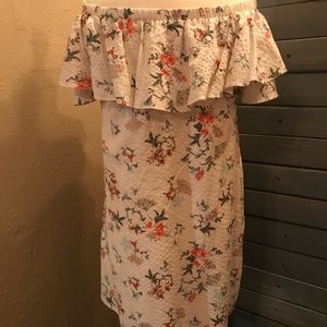 Skies Are Blue Cream Floral Off Shoulder Dress